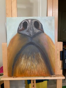 Experimentation with painting techniques for texture on dog nose and coat / hairs
